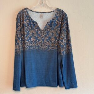 EUC Noracora Blue Patterned Long Sleeve Women’s Top Size Large